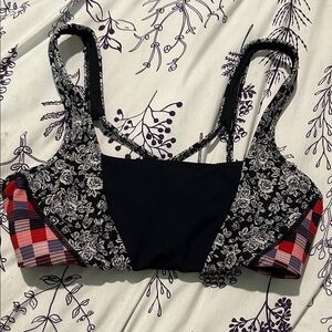 FP Movement by Free People Black and Red Floral Plaid Bralette